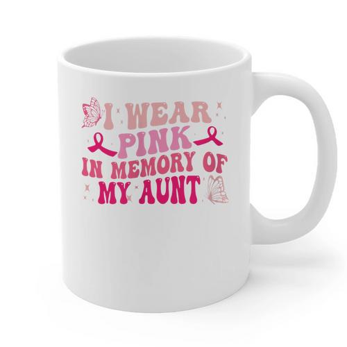 Groovy I Wear Pink In Memory Of My Aunt Breast Cancer Back Graphic Print Coffee Mug - Easessy