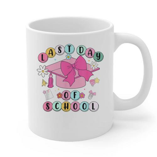 Happy Last Day Of School Coquette Bow Graduation Girls Kids Graphic Print Coffee Mug - Best Gift Smart
