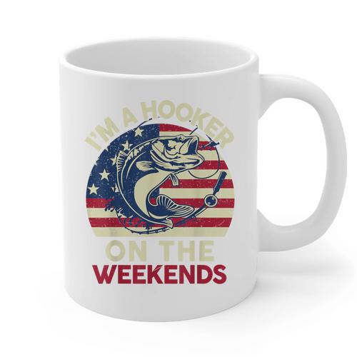 I'm Hooker On The Weekends Dirty Bass Dad Fishing Graphic Print Coffee Mug - Father's Day Fun