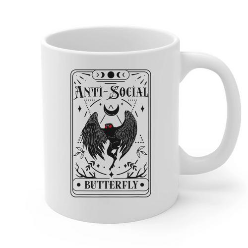 Introvert Apparel Emporium Mothman Tarot Card Antisocial Butterfly Cryptozoologist -Adults Grey Graphic Print Coffee Mug - Raresse