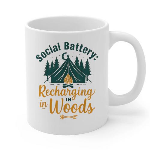 Introvert Camping Social Battery Recharging In The Woods Graphic Print Coffee Mug - Raresse
