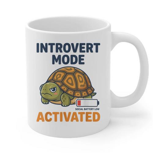 Introvert Mode Activated Low Social Battery Box Turtle Graphic Print Coffee Mug - Raresse