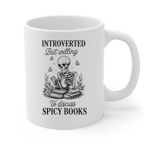 Introvert Read Spicy Books Lover Bookworm Skeleton Reading Graphic Print Coffee Mug - Raresse