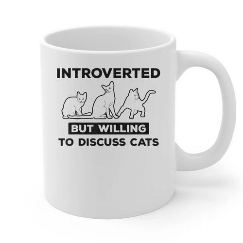 Introverted But Willing To Discuss Cats Introvert Shy Graphic Print Coffee Mug - Raresse