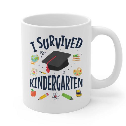 Kindergarten Graduation Shirt I Survived Kindergarten Graphic Print Coffee Mug - Best Gift Smart