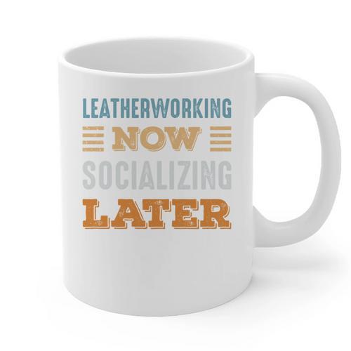 Leatherworking Now Minimal Socializing Introvert Vintage Graphic Print Coffee Mug - Raresse
