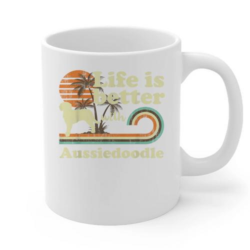 Life Better Aussiedoodle Vintage Dog Mom Dad Graphic Print Coffee Mug - Father's Day Fun