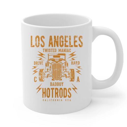 Los Angeles Hotrods Automotive Nostalgia Distressed Premium Tri-Blend Graphic Print Coffee Mug - Figerry