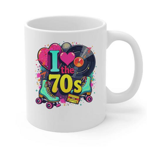 I Love The 70s Vintage Cassette Roller Vinyl Nostalgia 70s Premium Tri-Blend Graphic Print Coffee Mug - Figerry
