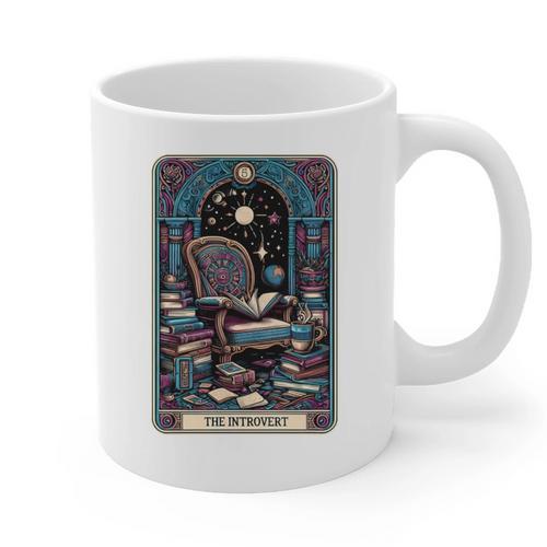 Mystical Library Book Reader The Introvert Tarot Card Graphic Print Coffee Mug - Raresse