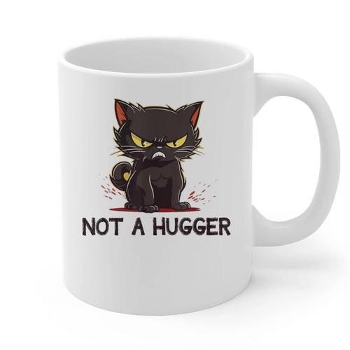 Not A Hugger Tee Angry Cat Sarcastic Cute Introvert Graphic Print Coffee Mug - Raresse
