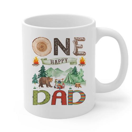 One Happy Dad Camper 1st Birthday Boy Camping Bear Graphic Print Coffee Mug - Father's Day Fun