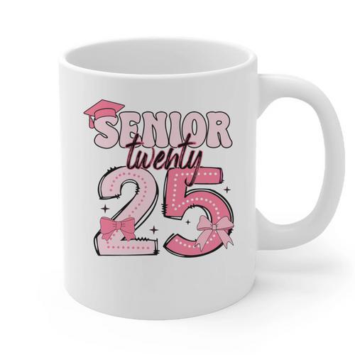 Pink Coquette Bow Senior 2025 Back To School Graduation Girl Graphic Print Coffee Mug - Best Gift Smart