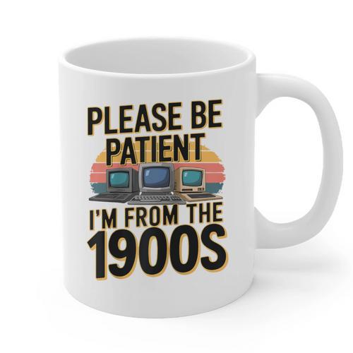 Please Be Patient I'm From The 1900s Retro Computer Raglan Baseball Tee Graphic Print Coffee Mug - Figerry