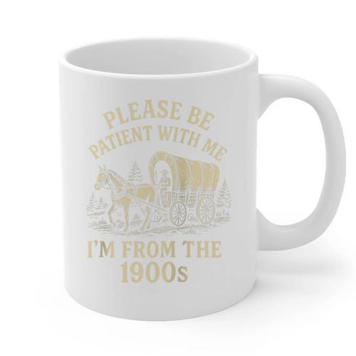 Please Be Patient With Me I'm From The 1900s Retro Raglan Baseball Tee Graphic Print Coffee Mug - Figerry
