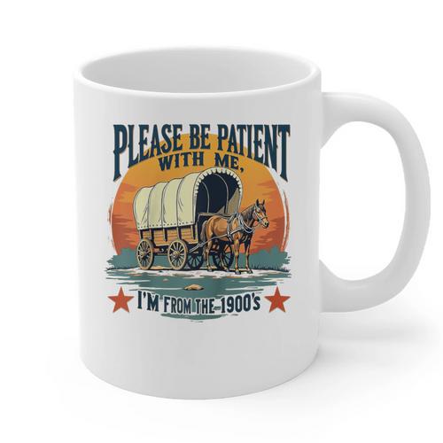 Please Be Patient With Me I'm From The 1900s Women Men Raglan Baseball Tee Graphic Print Coffee Mug - Figerry