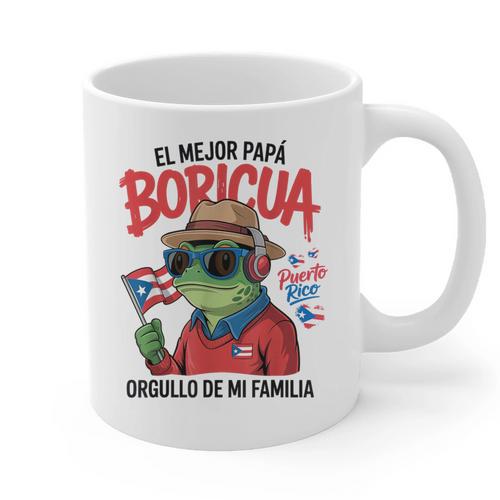 Puerto Rican Dad Idea For Men & Papá Boricua Coqui Frog Graphic Print Coffee Mug - Father's Day Fun