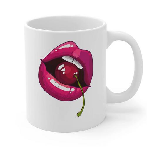 Rainbow Lips With a Cherry In The Mouth 80s Nostalgia Premium Tri-Blend Graphic Print Coffee Mug - Figerry