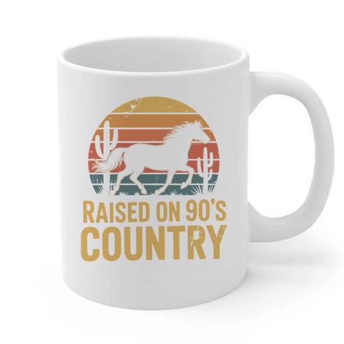 Raised On 90’s Country Horse Retro Nostalgia Western Music Graphic Print Coffee Mug - Figerry