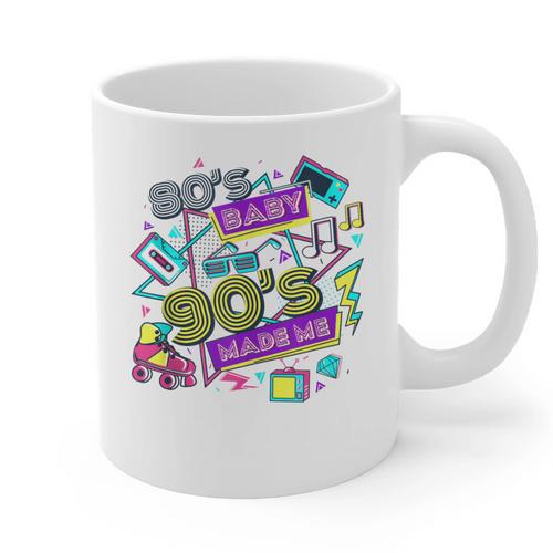 Retro 1980s 80's Baby 1990s 90's Made Me Vaporwave Nostalgia Graphic Print Coffee Mug - Figerry