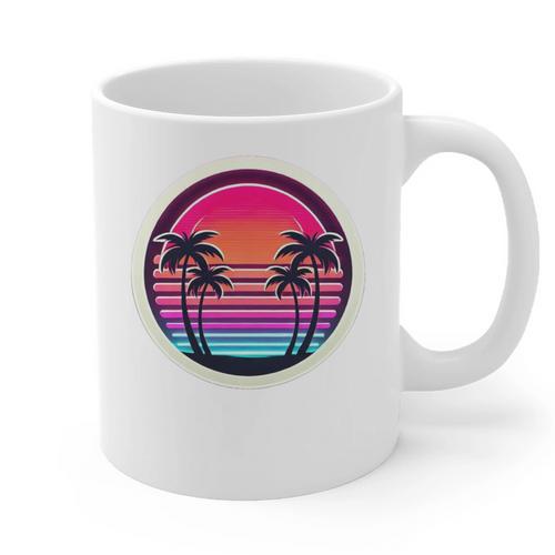 Retro 80s Synthwave Sunset & Palm Trees Retro Nostalgia 80s Graphic Print Coffee Mug - Figerry
