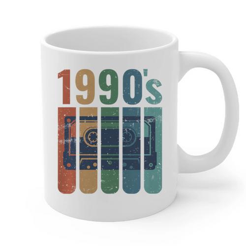 Retro Nineties Style Audio Tape Nostalgia Year 1990 Premium Tri-Blend Graphic Print Coffee Mug - Figerry