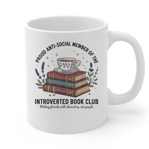 Retro Proud Introverted Book Club Anti Social Reader Graphic Print Coffee Mug - Raresse