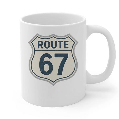 Retro Route 67 Highway Sign Vintage Road Nostalgia Premium Tri-Blend Graphic Print Coffee Mug - Figerry