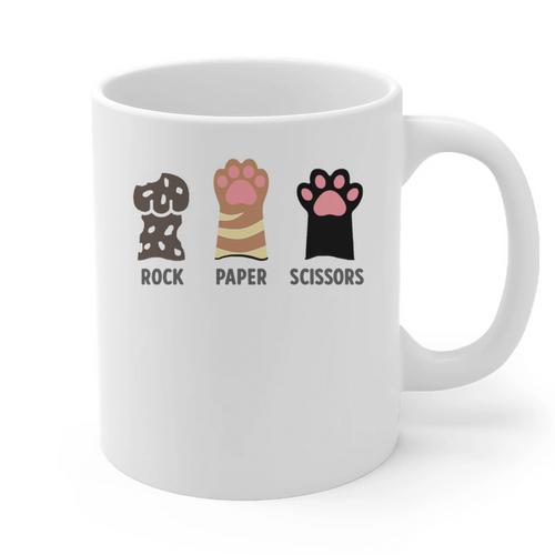 Rock Paper Scissors Hand Game Cute Paw Cat Introvert Graphic Print Coffee Mug - Raresse