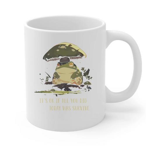 Sad Introvert Frog Mushroom Cottagecore Mental Health Graphic Print Coffee Mug - Raresse