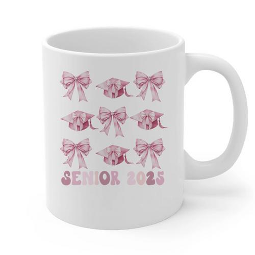 Senior 2025 Coquette Pink Bow Class Of 2025 Graduation Girls Graphic Print Coffee Mug - Best Gift Smart