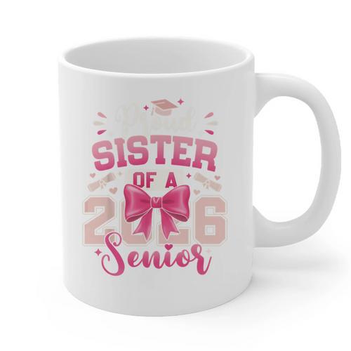 Senior 2026 Class Of 26 Coquette Pink Bow Graduation Sister Graphic Print Coffee Mug - Best Gift Smart