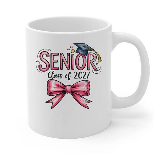 Senior Class Of 2027 Coquette Pink Bow Graduation 2027 Girls Graphic Print Coffee Mug - Best Gift Smart