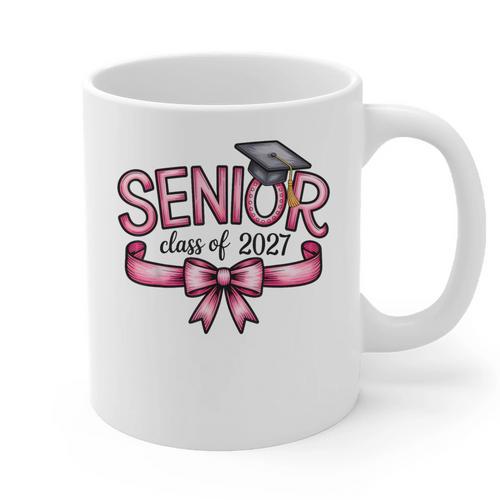 Senior Class Of 2027 Coquette Pink Bow Graduation 2027 Women Graphic Print Coffee Mug - Best Gift Smart