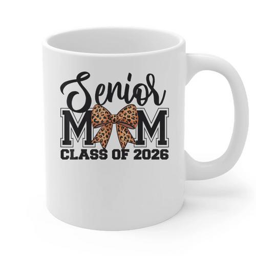 Senior Mom Class Of 2026 Graduation Leopard Coquette Bow Graphic Print Coffee Mug - Best Gift Smart