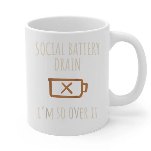 Social Battery Drain I'm So Over It Introvert Homebody Line Raglan Baseball Tee Graphic Print Coffee Mug - Raresse