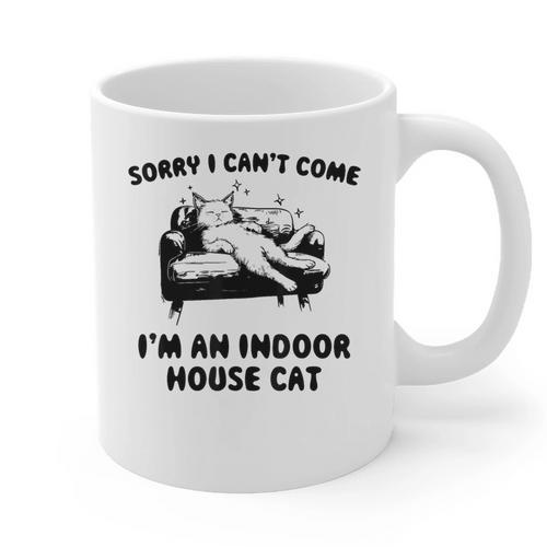 Sorry I Can't Go I'm An Indoor Cat Introvert Saying Graphic Print Coffee Mug - Raresse