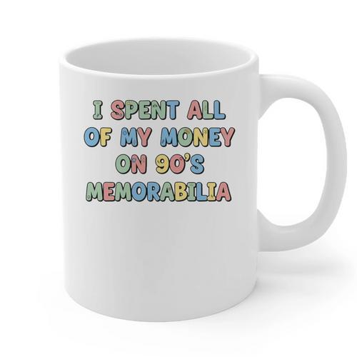 I Spent All My Money On 90's Memorabilia Nostalgia & Retro Premium Tri-Blend Graphic Print Coffee Mug - Figerry