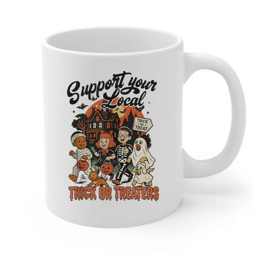 Support Your Local Trick Or Treaters Retro Spooky Nostalgia Graphic Print Coffee Mug - Figerry
