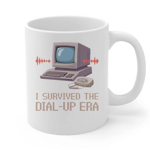 I Survived The Dial-Up Era Retro 90s Nostalgia Premium Tri-Blend Graphic Print Coffee Mug - Figerry