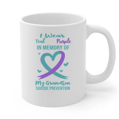Teal Purple Memory Of Grandson Suicide Prevention Ribbon Graphic Print Coffee Mug - Easessy