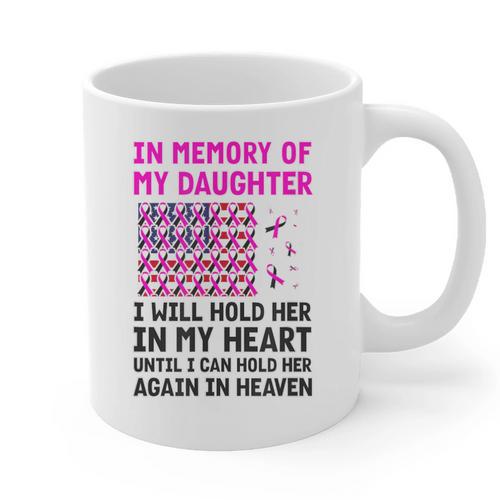 USA Flag With Pink And Black Ribbon In Memory Of My Daughter For Women Men Graphic Print Coffee Mug - Easessy