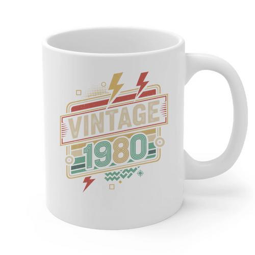 Vintage 1980 Retro Badge Decade Nostalgia Graphic Emblem Premium Tri-Blend Graphic Print Coffee Mug - Figerry