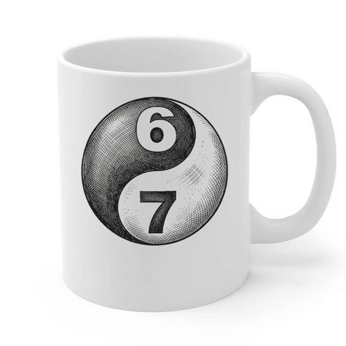 Vintage 6 7 Sketch Yin Yang Namaste Six Seven Nostalgia Graphic Print Coffee Mug - Figerry