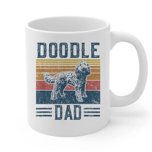 Vintage Doodle Dad Aussie Doodle & Goldendoodle Graphic Print Coffee Mug - Father's Day Fun