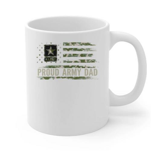 Vintage Proud Army Dad Camo American Flag Veteran Graphic Print Coffee Mug - Father's Day Fun
