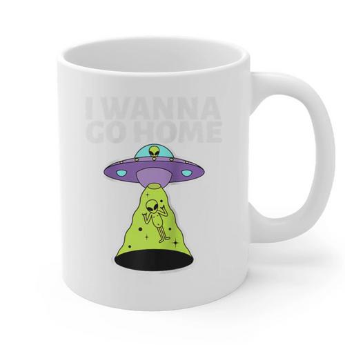 I Wanna Go Home Introvert UFO UAP Flying Saucer Trippy Alien Raglan Baseball Tee Graphic Print Coffee Mug - Raresse