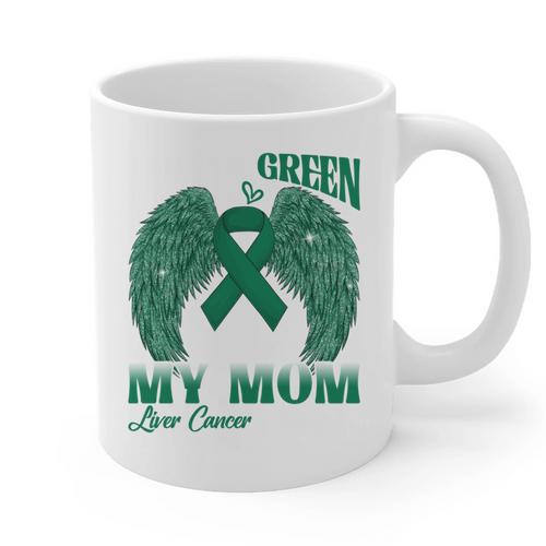 I Wear Green In Memory Of My Mom Liver Cancer Awareness Day Graphic Print Coffee Mug - Easessy