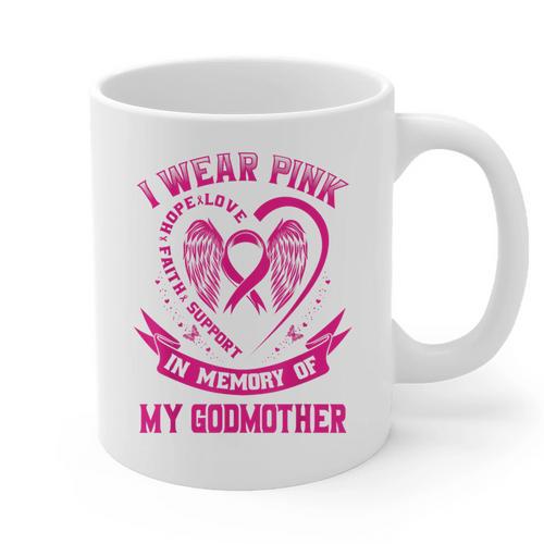 I Wear Pink In Memory Of My Godmother Breast Cancer Support Graphic Print Coffee Mug - Easessy