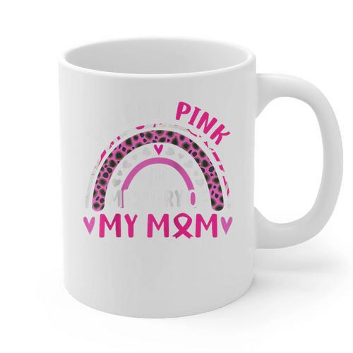 I Wear Pink In Memory Of My Mom Breast Cancer Awareness Raglan Baseball Tee Graphic Print Coffee Mug - Easessy